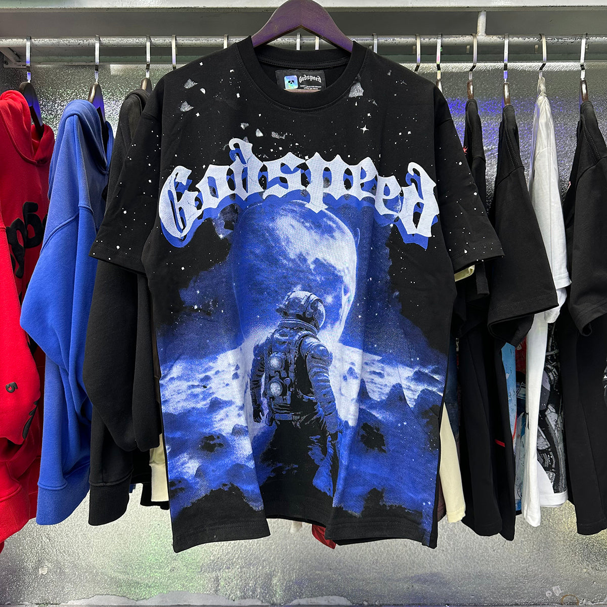 Godspeed T-shirts Space Astronaut Earth Print Cotton Short Sleeve Men and Women