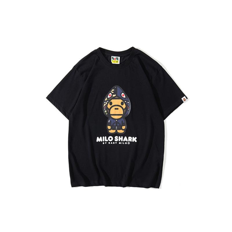 Bathing Ape T-Shirt Summer Short Sleeves, Blue Shark Monkey T-shirt Printed Casual Short Sleeve Fashion