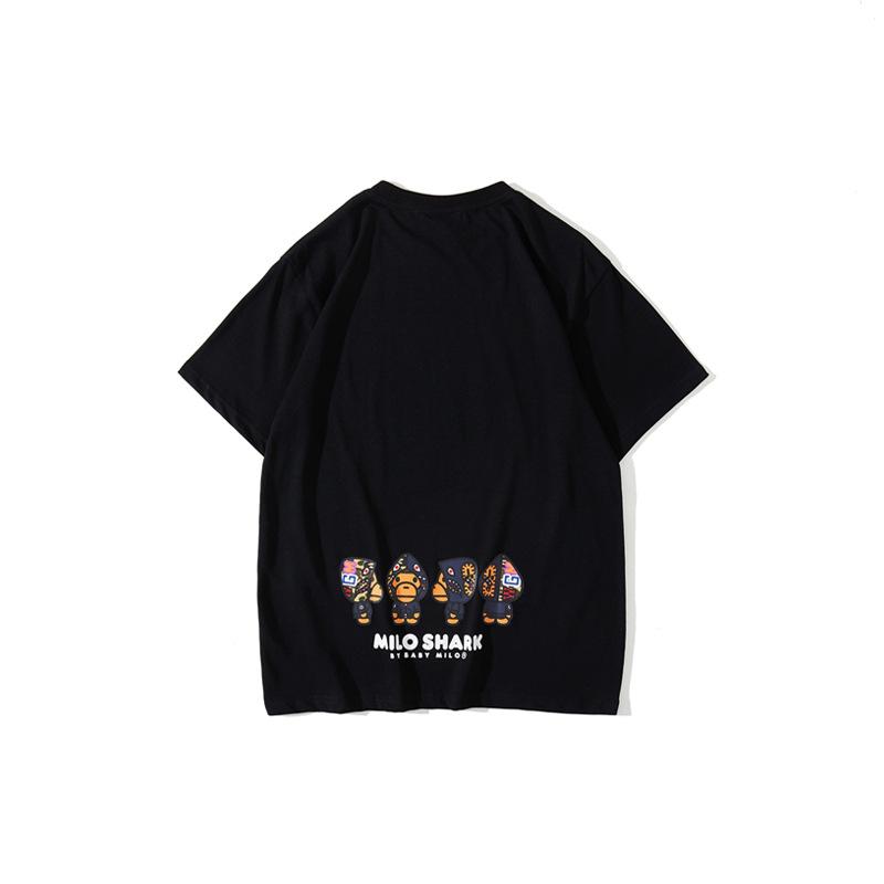 Bathing Ape T-Shirt Summer Short Sleeves, Blue Shark Monkey T-shirt Printed Casual Short Sleeve Fashion