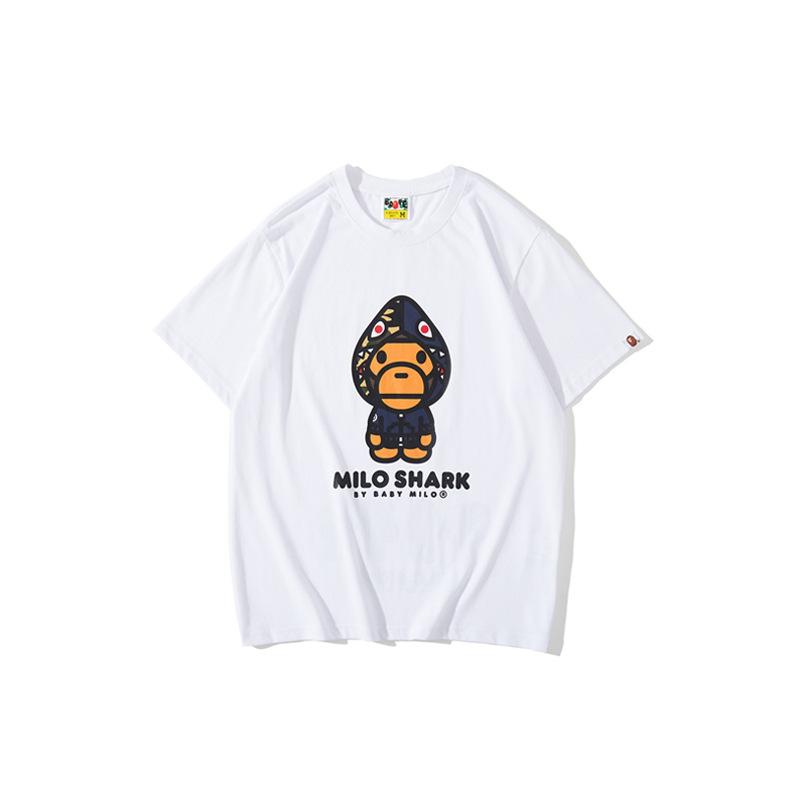 Bathing Ape T-Shirt Summer Short Sleeves, Blue Shark Monkey T-shirt Printed Casual Short Sleeve Fashion