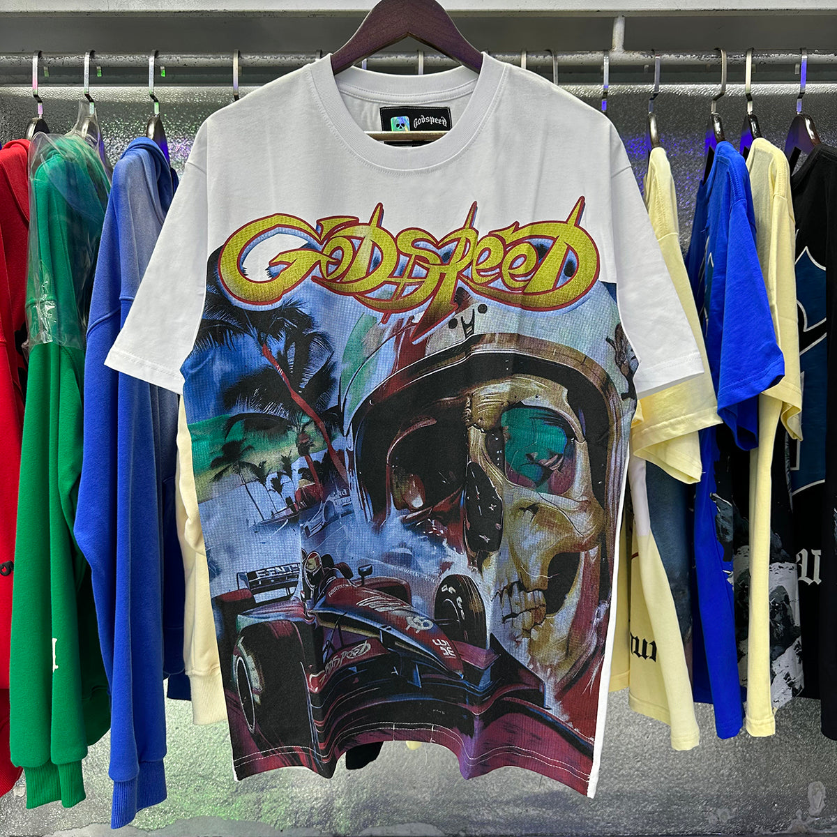 Godspeed T-shirts Skull Racing Printed Cotton Casual Short Sleeves Men and Women